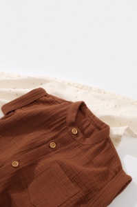 Salopeta de vara din muselina, BabyCosy, 100% bumbac organic, caramiziu