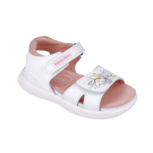 Sandale din piele pentru copii Floricele, Biomecanics, 252233, alb