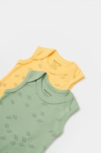 Set 2 body-uri fara maneci Printed, BabyCosy, 50% modal+50% bumbac, Lamaie/Verde
