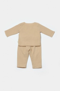 Set bluza cu nasturi si pantaloni , Winter muselin, 100% bumbac - Apricot, BabyCosy