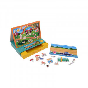 Set de joaca magnetic, Joueco, 30 de piese, Dezvolta abilitati motorii si imaginatia, Include cutie pentru depozitare si tabla de joc, 30 x 22 cm, Multicolor - Img 1