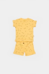 Set tricou cu pantaloni Printed, galben, BabyCosy, 50%bumbac+50% modal