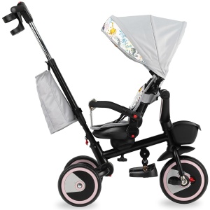 Tricicleta 5 in 1, MoMi INVIDIA Love, Scaun rotativ 360Ã‚Â°, Spatar reglabil, Maner telescopic, Centura in 5 puncte, Pliabila, Suport pahare, Tapiterie usor de curatat - Img 3