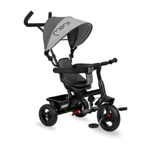 Tricicleta 5 in 1, MoMi IRIS Grey, Scaun rotativ 360Ã‚Â°, Suport pentru picioare detasabil, Maner telescopic, Cos pentru jucarii, Materiale usor de curatat
