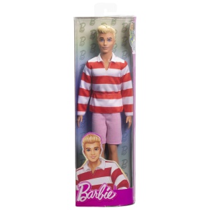 BARBIE FASHIONISTAS PAPUSA KEN BLOND CU BLUZA POLO DUNGI ROSII ALBE - Img 7