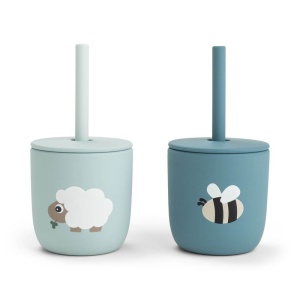 Cana cu pai Done by Deer silicon set 2 buc Tiny Farm Blue