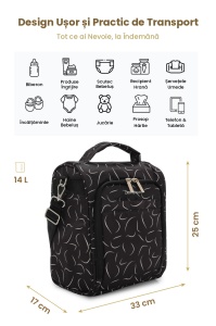 Geantă pentru scutece și accesorii bebe, SnapPack, Carry Bliss, wave negru - Img 10