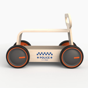 Jucarie din lemn 3 in 1 Politie DriveMe Wood: masinuta ride-on, premergator si carucior de jucarii MamaToyz
