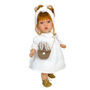 Papusa Nines D'Onil, Susette Plumeti, cu parul roscat, cu sunete, cu rochie alba, cu miros de vanilie, 45 cm - Img 1