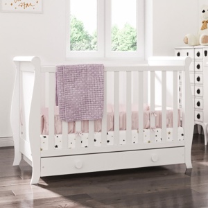 Patut copii din lemn Hubners Mira 120x60 cm alb cu sertar - Img 9