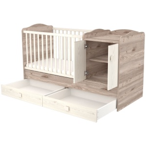 Patut copii transformabil din lemn cu 2 sertare Hubners Sofia Maxi Kombi 120x70 cm crem nisip - Img 2