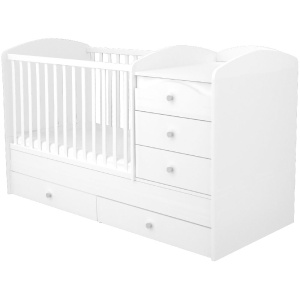 Patut copii transformabil din lemn cu 5 sertare Hubners Matei Maxi Kombi 120x70 cm alb - Img 1