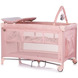 Patut pliabil cu saltea de infasat Chipolino Luna powder pink - Img 2