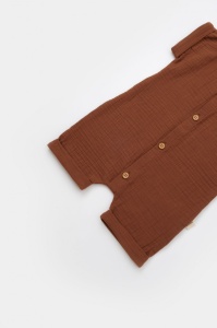 Salopeta de vara din muselina, BabyCosy, 100% bumbac organic, caramiziu