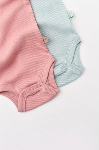Set 2 body-uri fara maneci bebe unisex din bumbac organic si modal - Mint/Rose, Baby Cosy
