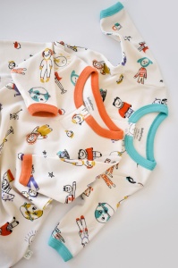 Set 2 salopetele cu maneca lunga si panataloni lungi - 100%bumbac organic - Portocaliu si Verde, Baby Cosy