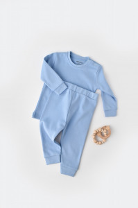 Set bluzita cu maneca lunga si pantaloni lungi - bumbac organic 100% - Bleu, BabyCosy
