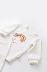 Set Curcubeu cu bluzita cu maneca lunga si panataloni lungi din 80%bumbac organic si 20% poliester - Ecru, Baby Cosy