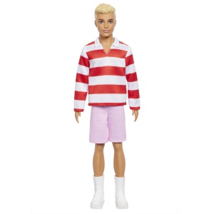 BARBIE FASHIONISTAS PAPUSA KEN BLOND CU BLUZA POLO DUNGI ROSII ALBE - Img 4