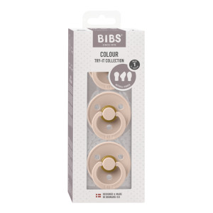 BIBS - Set 3 suzete Colour Latex, tetina rotunda, simetrica & anatomica 0 luni +-Blush