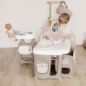 Centru de ingrijire pentru papusi Smoby Baby Nurse Doll`s Play Center maro cu 23 accesorii - Img 7