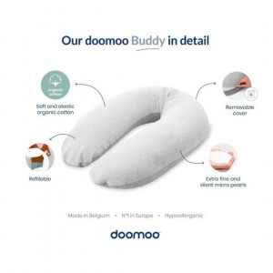 Doomoo - Perna mare pentru gravide si bebelusi 3 in 1, bumbac organic Buddy Cloudy Kaki - Img 5