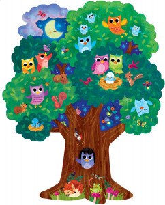 Hoot Owl Hoot, puzzle de podea in forma de copac, cu bufnite