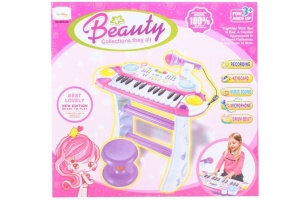 INSTRUMENT MUZICAL PIANINA ELECTRONICA MALPLAY CU SCAUN SI MICROFON 45 CM INALTIME ROZ