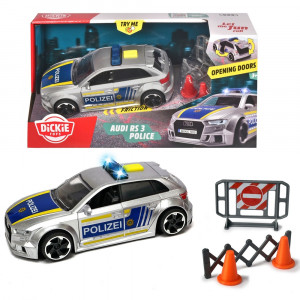 Masina de politie Dickie Toys Audi RS3 1:32 15 cm cu lumini, sunete si accesorii - Img 6