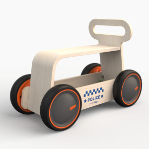Jucarie din lemn 3 in 1 Politie DriveMe Wood: masinuta ride-on, premergator si carucior de jucarii MamaToyz