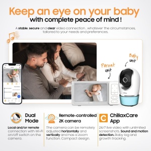Monitor Video Bebelusi Chillax DM568 Candle, Camera 2K QHD, Ecran 5 inchi, Sleep Trainer, Lampa Veghe 7 Culori, Wi-Fi Dual-Mode, Zoom 6x - Img 6