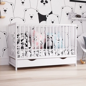 Patut copii din lemn Hubners Dominic 120x60 cm alb cu sertar - Img 4