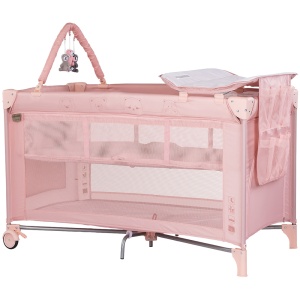 Patut pliabil cu saltea de infasat Chipolino Luna powder pink - Img 1