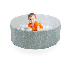 Piscina uscata pliabila cu bile, BabyJem, 30x83 cm, 100 bile albe, verde