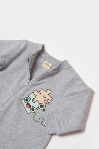 Salopeta cu fermoar, Two thread, BabyCosy, 100% bumbac organic, Gri