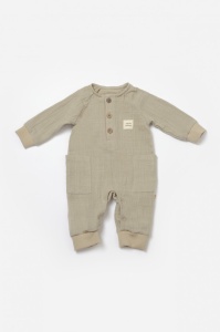 Salopeta cu nasturei, Winter muselin, 100% bumbac - Verde, BabyCosy