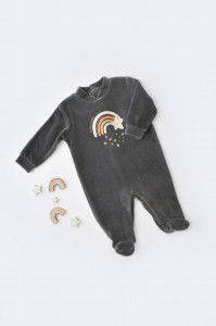 Salopeta Curcubeu cu maneca lunga si botosei din 80%bumbac organic si 20% poliester - Antracit, Baby Cosy