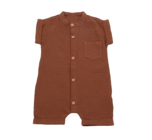 Salopeta de vara din muselina, BabyCosy, 100% bumbac organic, caramiziu