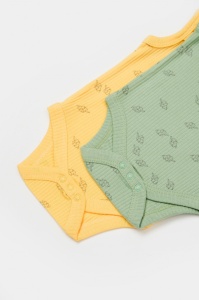 Set 2 body-uri fara maneci Printed, BabyCosy, 50% modal+50% bumbac, Lamaie/Verde