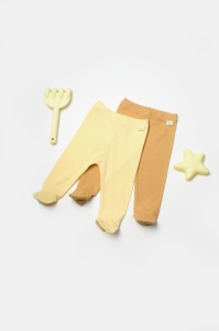 Set 2 pantaloni cu botosei Bamboo, galben, BabyCosy, 50%bumbac+50% bambus