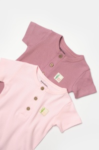 Set 2 salopete scurte Bamboo, roz, BabyCosy, 50%bumbac+50% bambus
