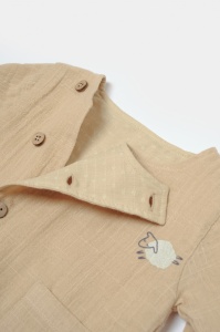 Set bluza cu nasturi si pantaloni , Winter muselin, 100% bumbac - Apricot, BabyCosy