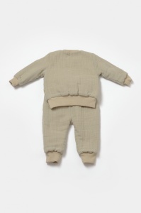 Set bluza dublata si pantaloni Ursulet, Winter muselin, 100% bumbac - Verde, BabyCosy