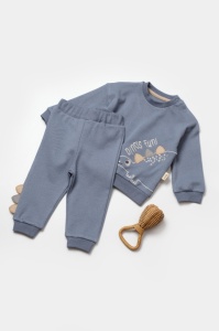 Set bluzita cu pantalon Dino, indigo, BabyCosy, 100%bumbac