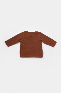Set bluzita petrecuta si panataloni lungi din muselina, Baby Cosy, 100% bumbac organic, Caramiziu