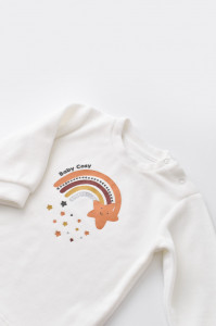 Set Curcubeu cu bluzita cu maneca lunga si panataloni lungi din 80%bumbac organic si 20% poliester - Ecru, Baby Cosy