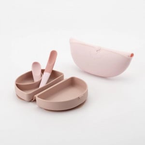 Set diversificare hrana bebelusi Miniware Sili Mini GO, 100% din materiale naturale biodegradabile, 3 piese, Pink Antioxidant