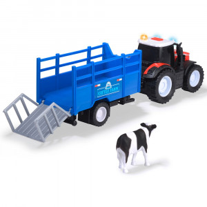 Tractor Dickie Toys Massey Ferguson Animal Trailer 26 cm cu lumini, sunete, remorca si figurina vaca - Img 2