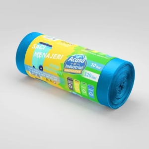 Saci menajeri rLDPE 120 L, albaștri, 10 buc./rolă – Acasă și Industrial