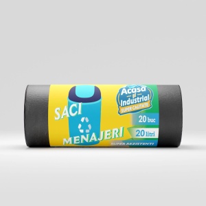 Saci menajeri HDPE 20 L, negri, 20 buc./rolă – Acasă și Industrial